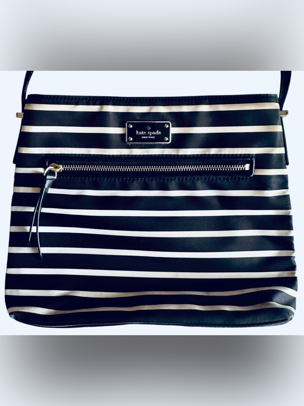 Kate Spade Black and White Striped Crossbody Bag